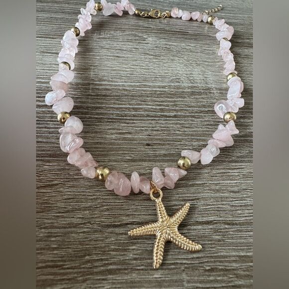 Pink and Gold Starfish Necklace N838 - Picture 3 of 5